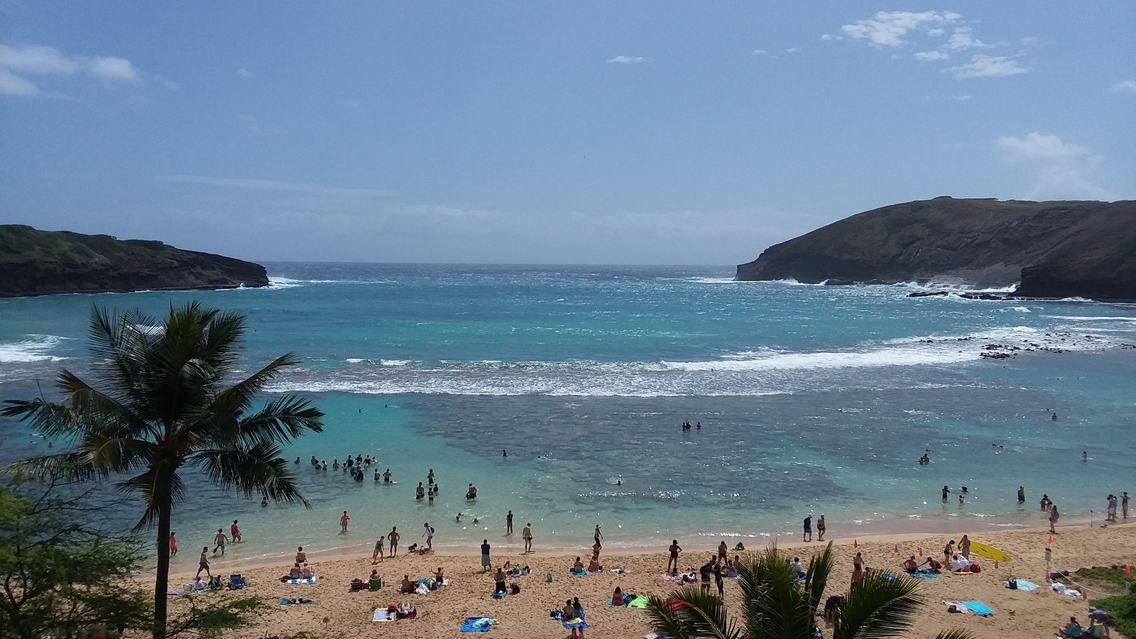 Hanauma Bay's crescent beach from the rim path