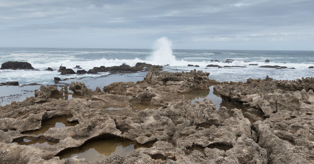 Waves splashing over a rocky shoreline